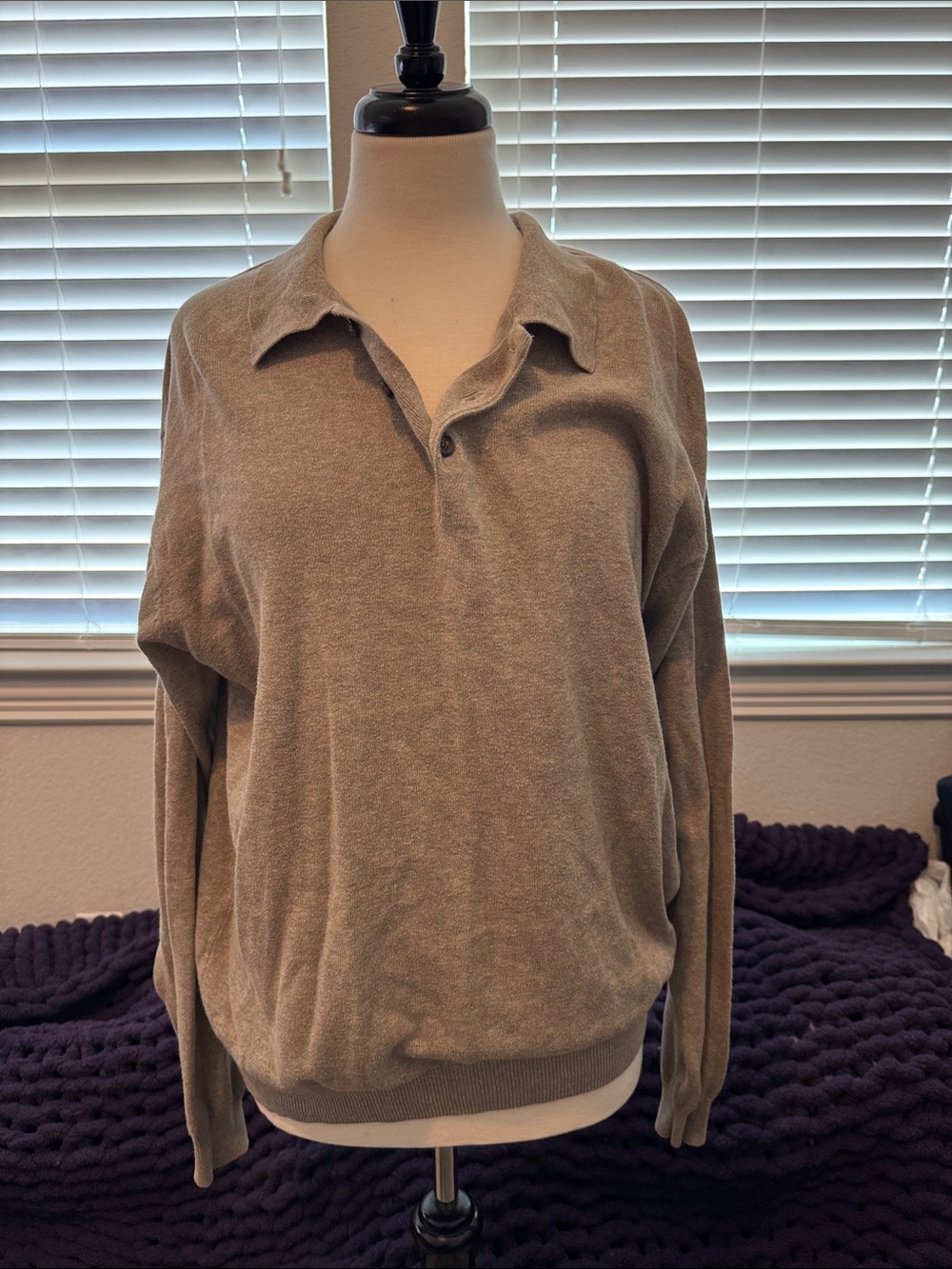 croft & barrow Men's Taupe V‑Neck Collared Knit Sweater